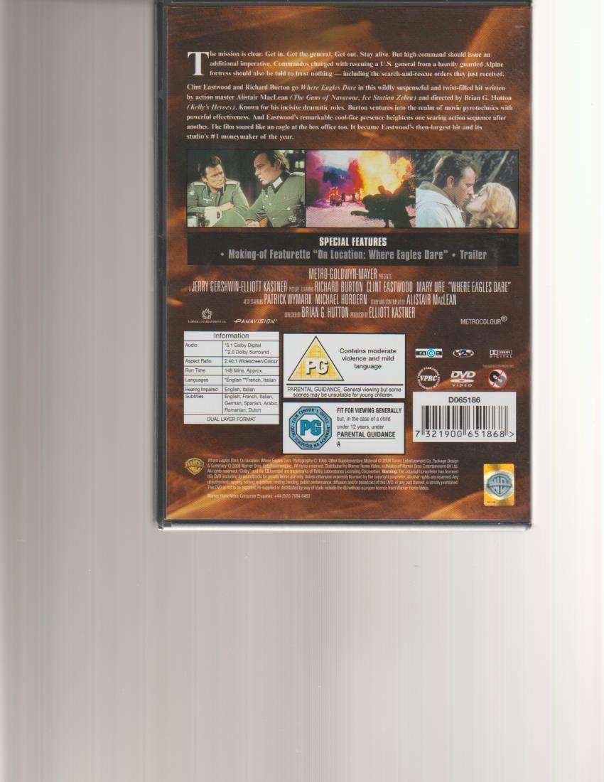 WHERE EAGLES DARE DVD