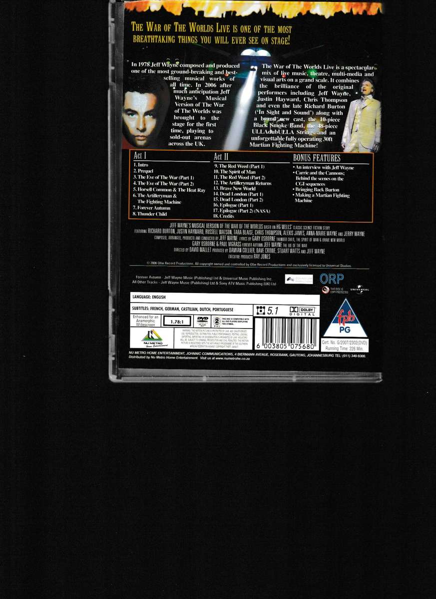 JEFF WAYNE'S WAR OF THE WORLDS LIVE ON STAGE 2 DVD SET