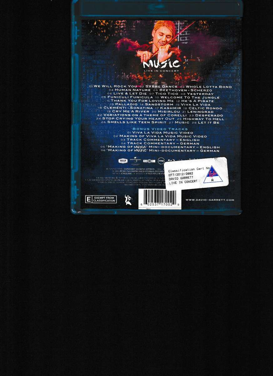 DAVID GARRETT MUSIC LIVE IN CONCERT BLU RAY