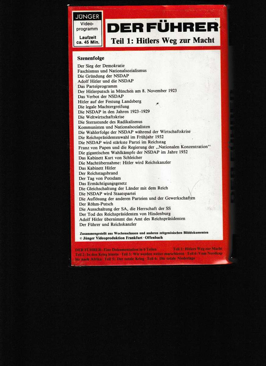 DER FUHRER ADOLF HITLER UND DAS 3. REICH 6 VHS TAPES