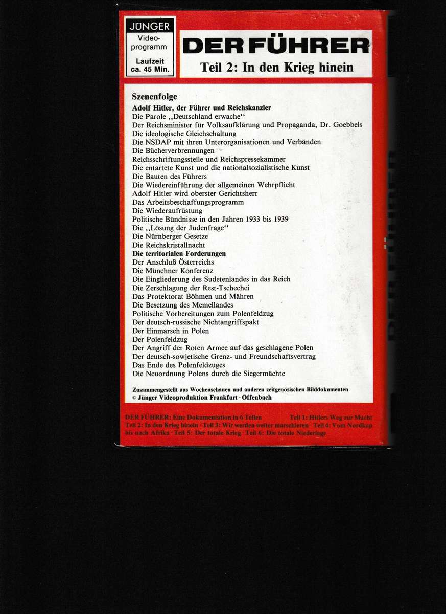 DER FUHRER ADOLF HITLER UND DAS 3. REICH 6 VHS TAPES