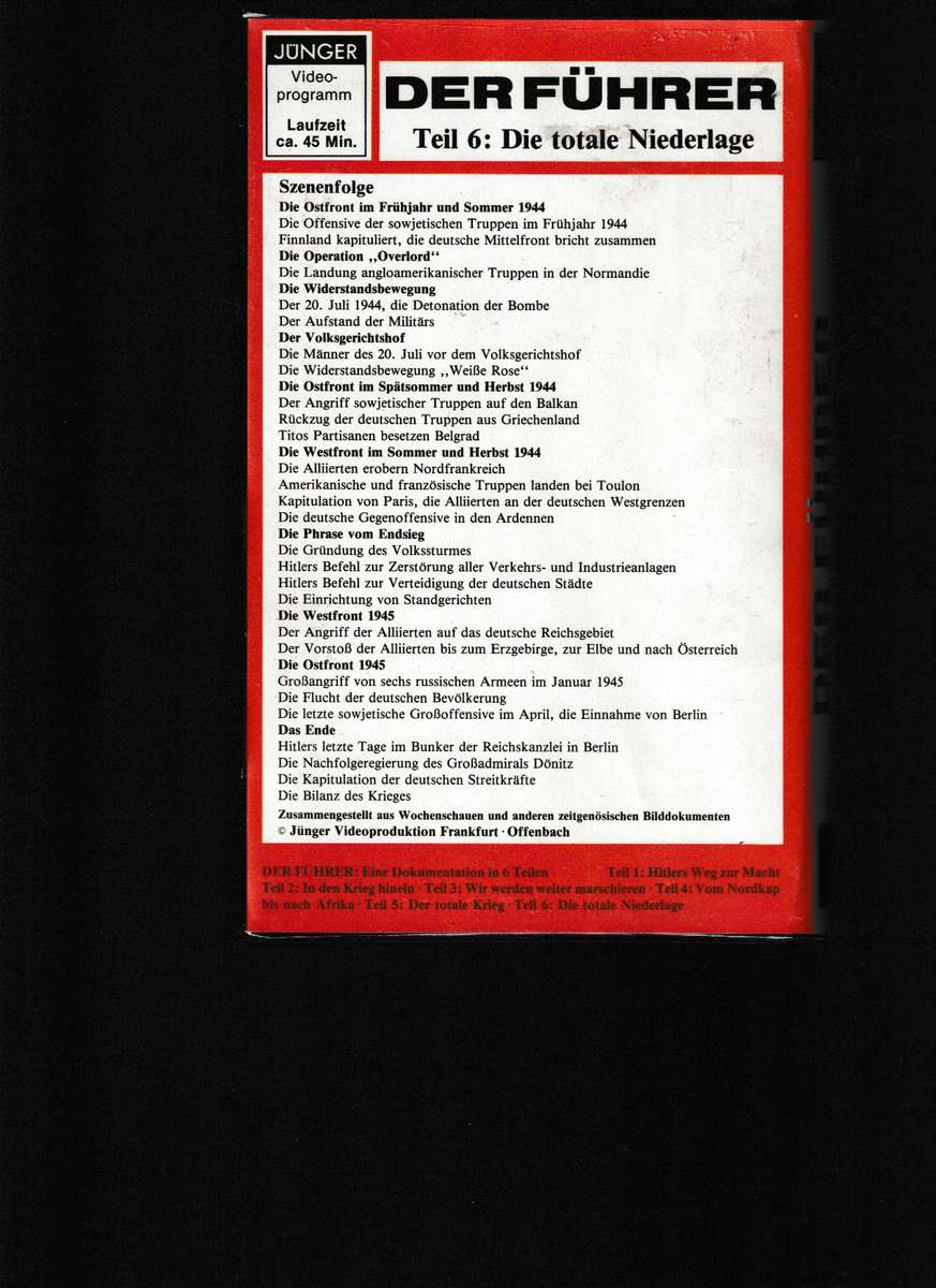 DER FUHRER ADOLF HITLER UND DAS 3. REICH 6 VHS TAPES