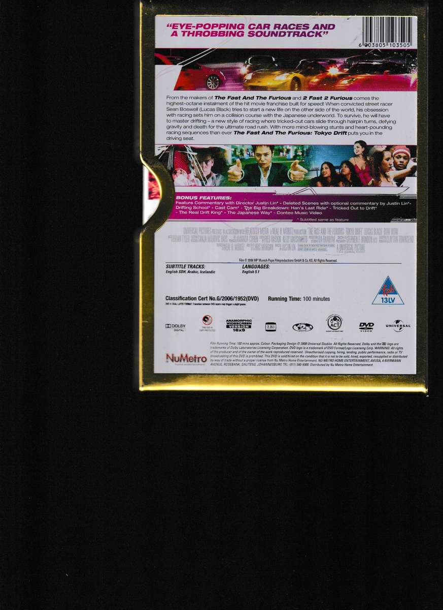 THE FAST AND THE FURIOUS TOKYO DRIFT DVD IN TIN SLIP CASE