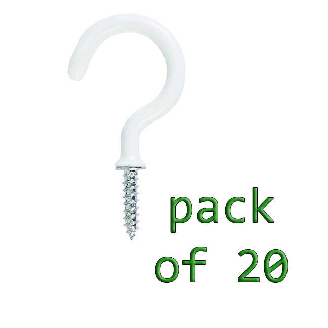 Cup Hook PVC coated 20's TUB,  25mm White