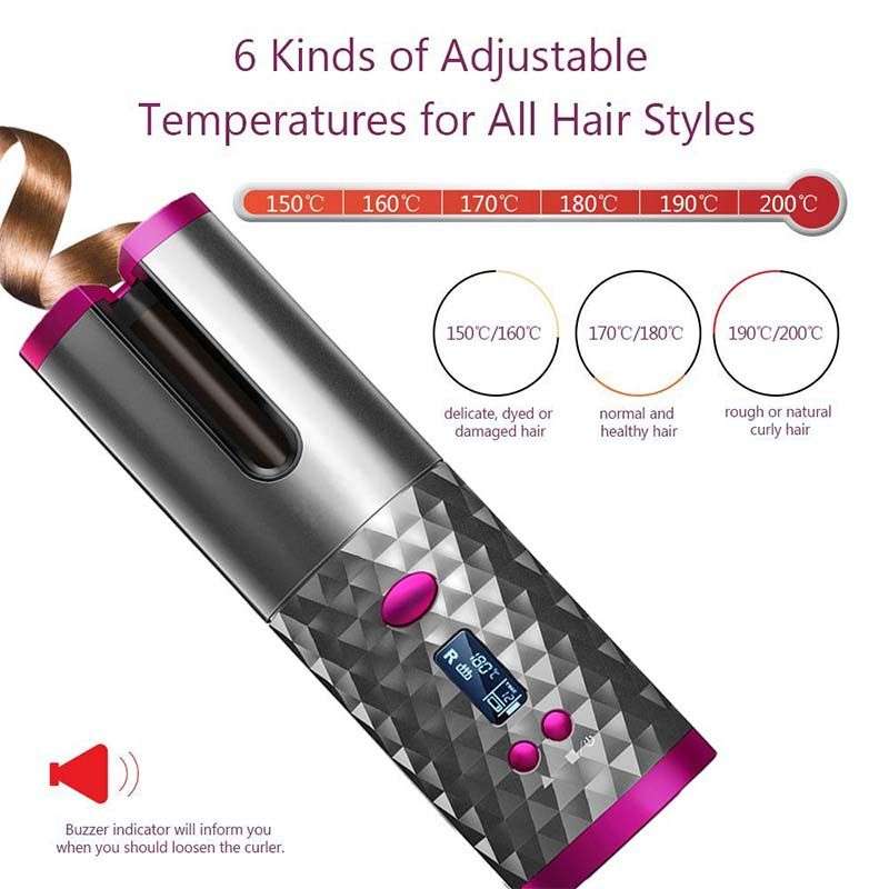 GB Wireless Automatic Curling Iron, Cordless Auto Curler - White