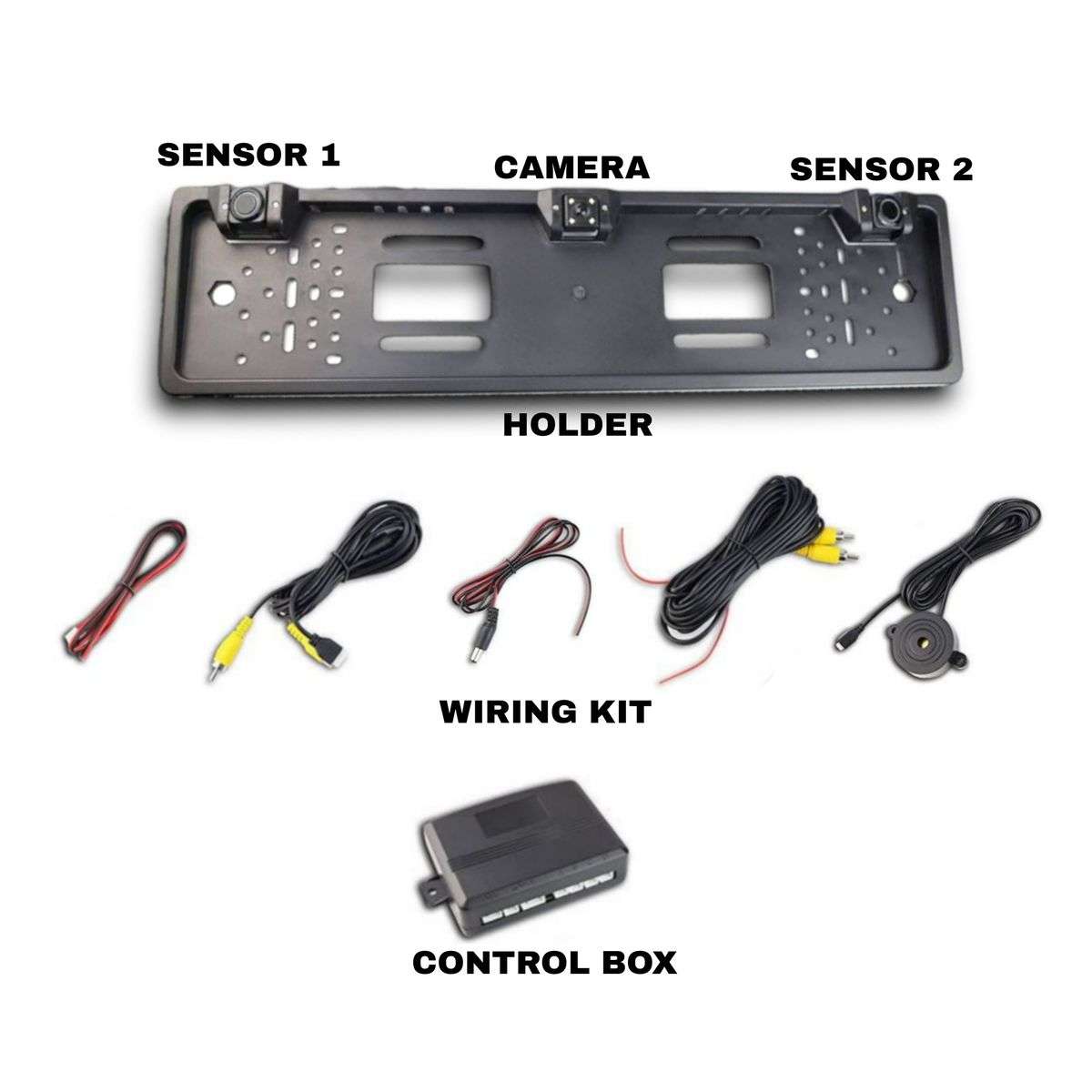 License Plate Holder With Reverse Camera, 2 Parking Sensors & Wiring Kit