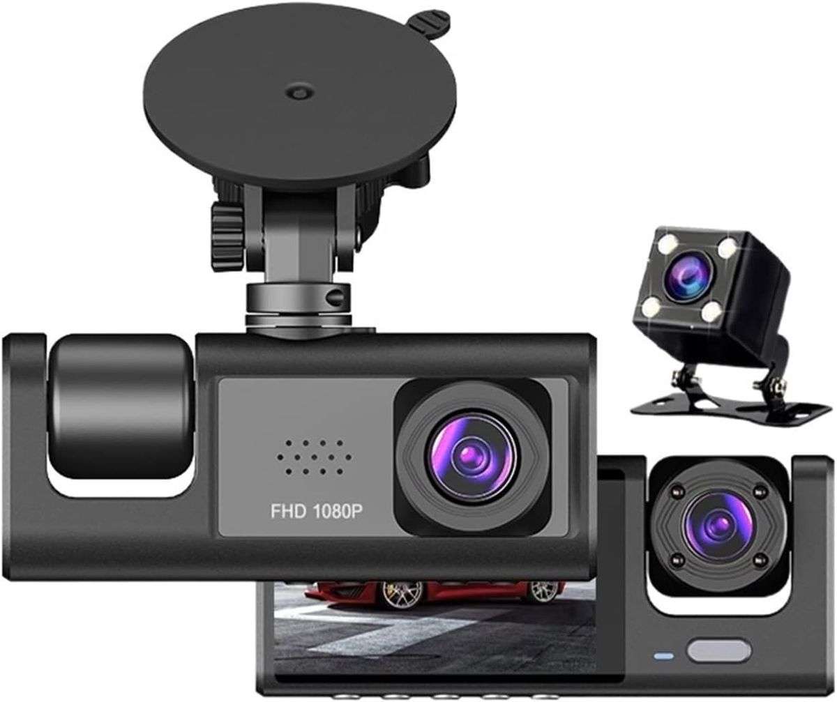 3 Channel 1080P Dash Cam Front Inside Rear Three-Way Car Dashboard Cameras(MINOR BOX DAMAGE-NEW)