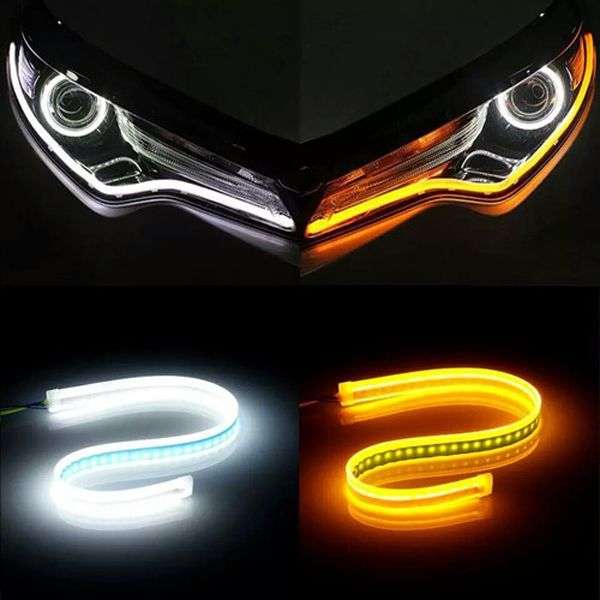 2PC 60CM Vehicle Sequential DRL LED Strip Light Flexible White & Amber