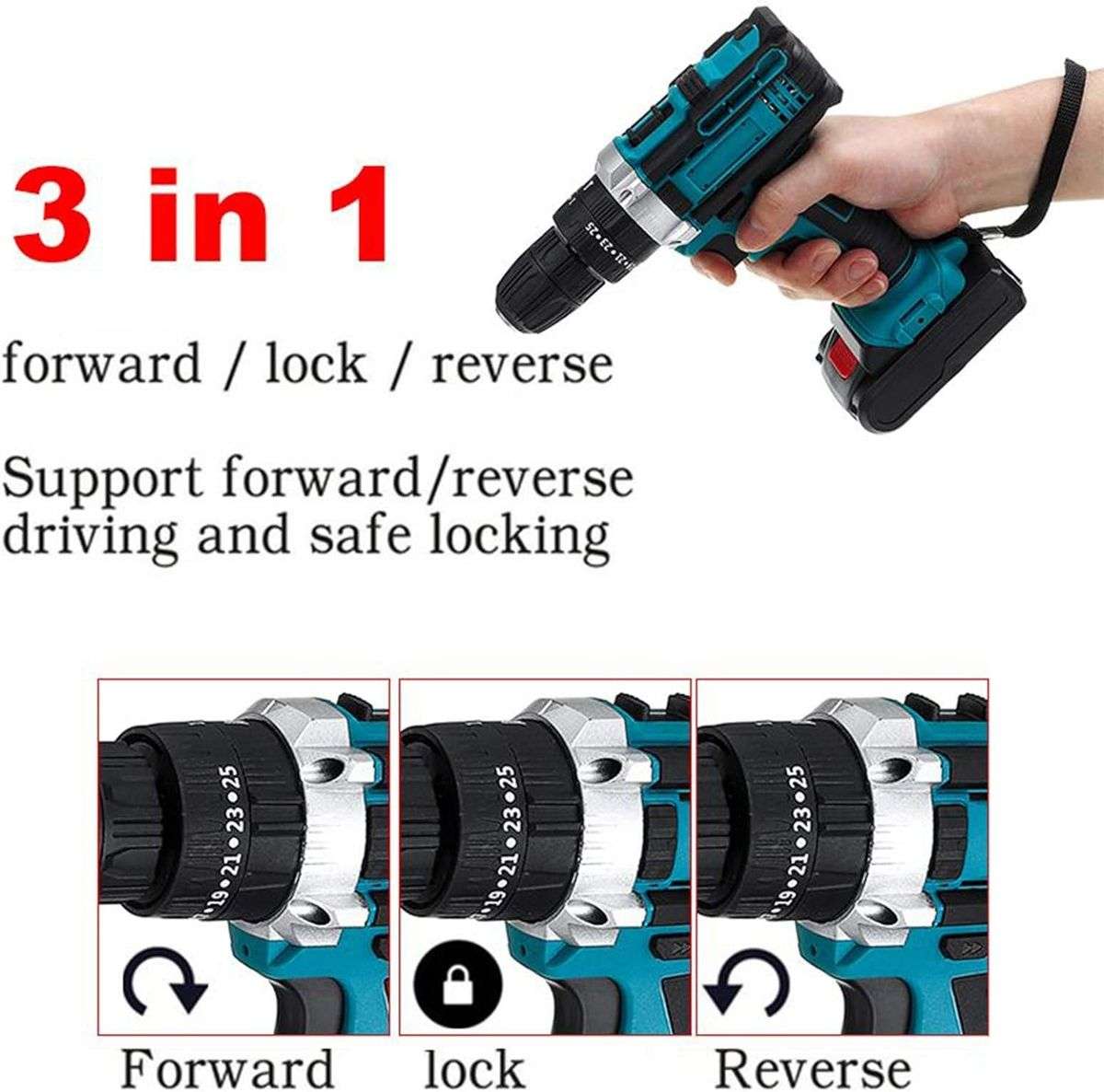 3-in-1 21V Cordless Drill Electric Screwdriver Drill With 2 Battery