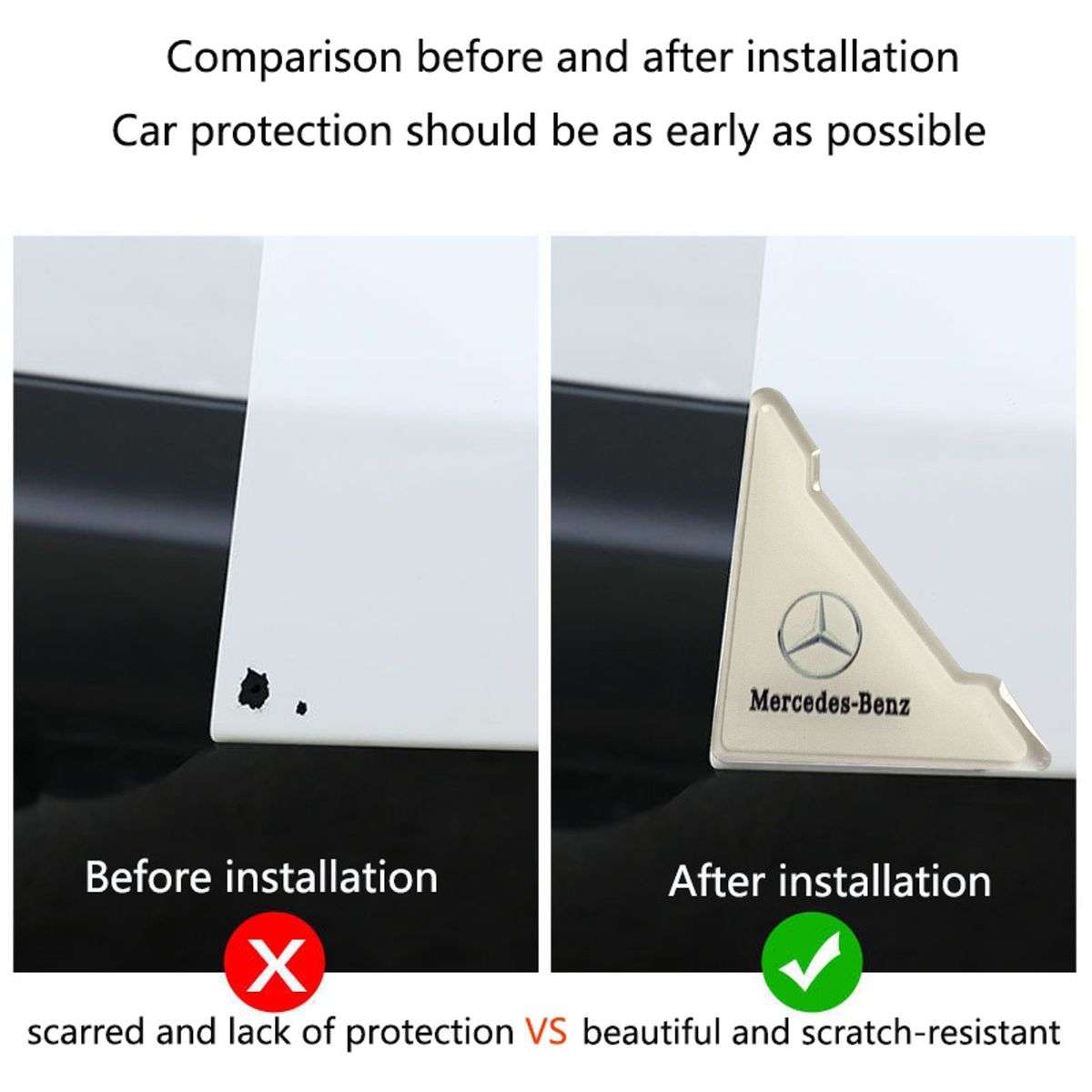 2 Piece White Car Door Anti-Scratch Corner Cover Protector Sticker for Merc
