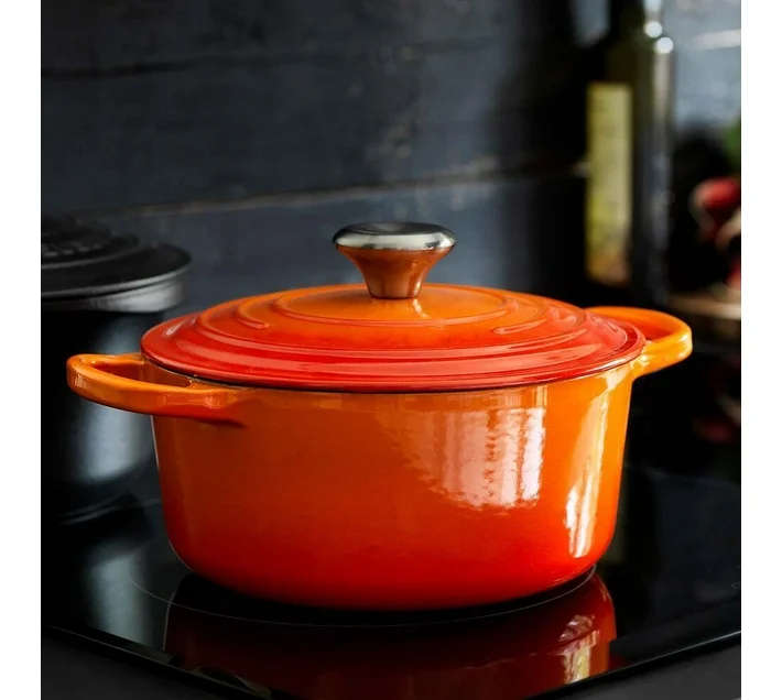 7 Piece Authentic Cast Iron Dutch Oven Cookware Pot Set - Orange