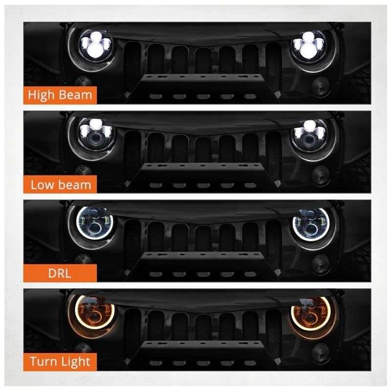 2 Pieces 7 Inch LED JEEP Headlights (1x indicator Lamp Plug Damaged)