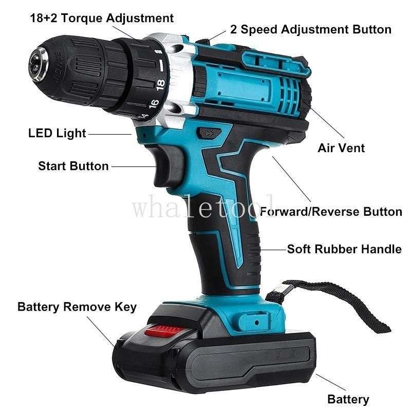 3-in-1 21V Cordless Drill Electric Screwdriver Drill With 2 Battery