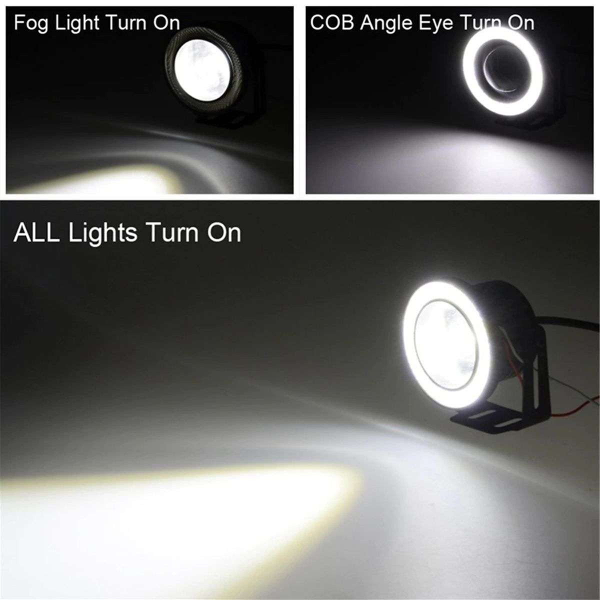 2Pcs 89mm 3200LM 7000 Kelvin 10W White Angel Eyes COB LED DRL Fog Lights