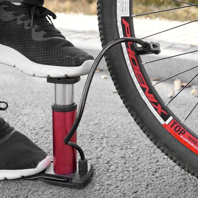 Preset Pressure Mini Foot Pump Tire Inflator with Pressure Gauge-RED