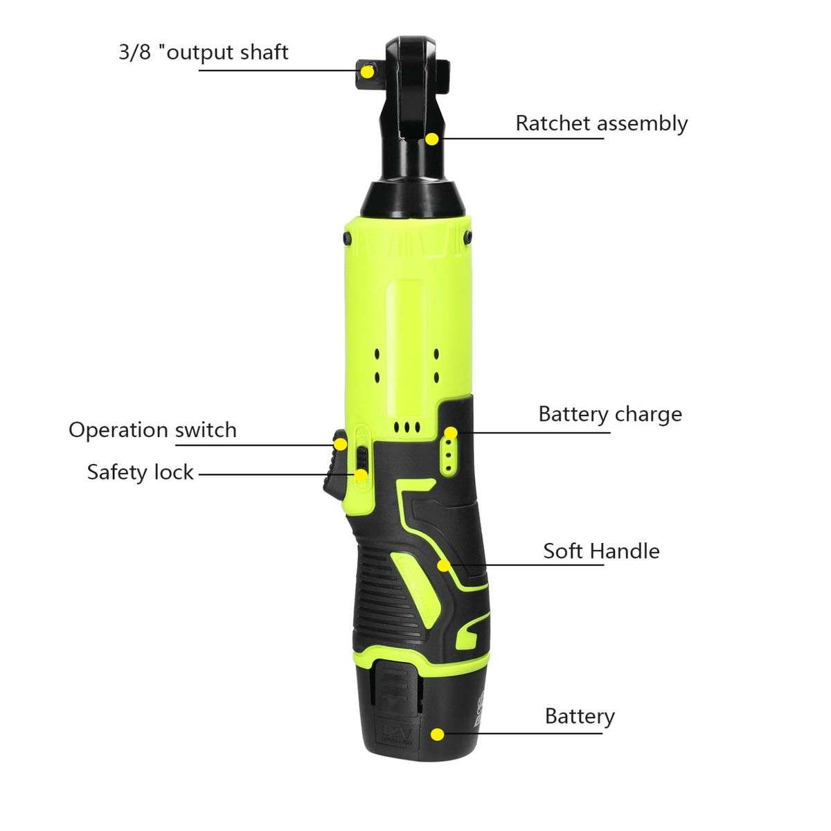 12 PC 90 Degree Cordless Rechargeable Ratchet Wrench