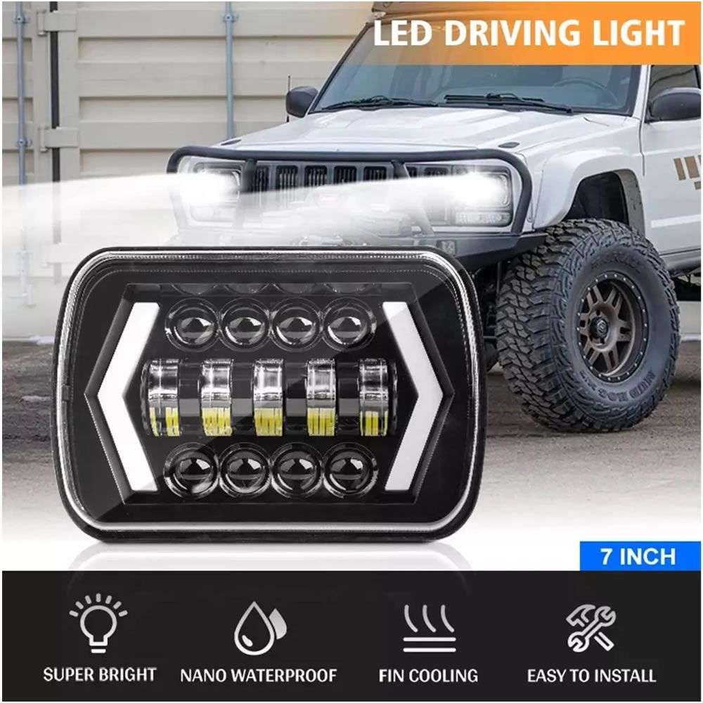 7Inch H4 Square Jeep Car LED Headlight - Pair