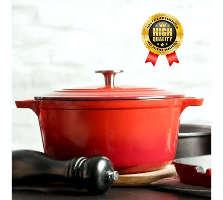 7 Piece Authentic Cast Iron Dutch Oven Cookware Pot Set - Orange