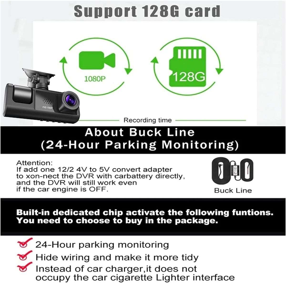 3 Channel 1080P Dash Cam Front Inside Rear Three-Way Car Dashboard Cameras(MINOR BOX DAMAGE-NEW)