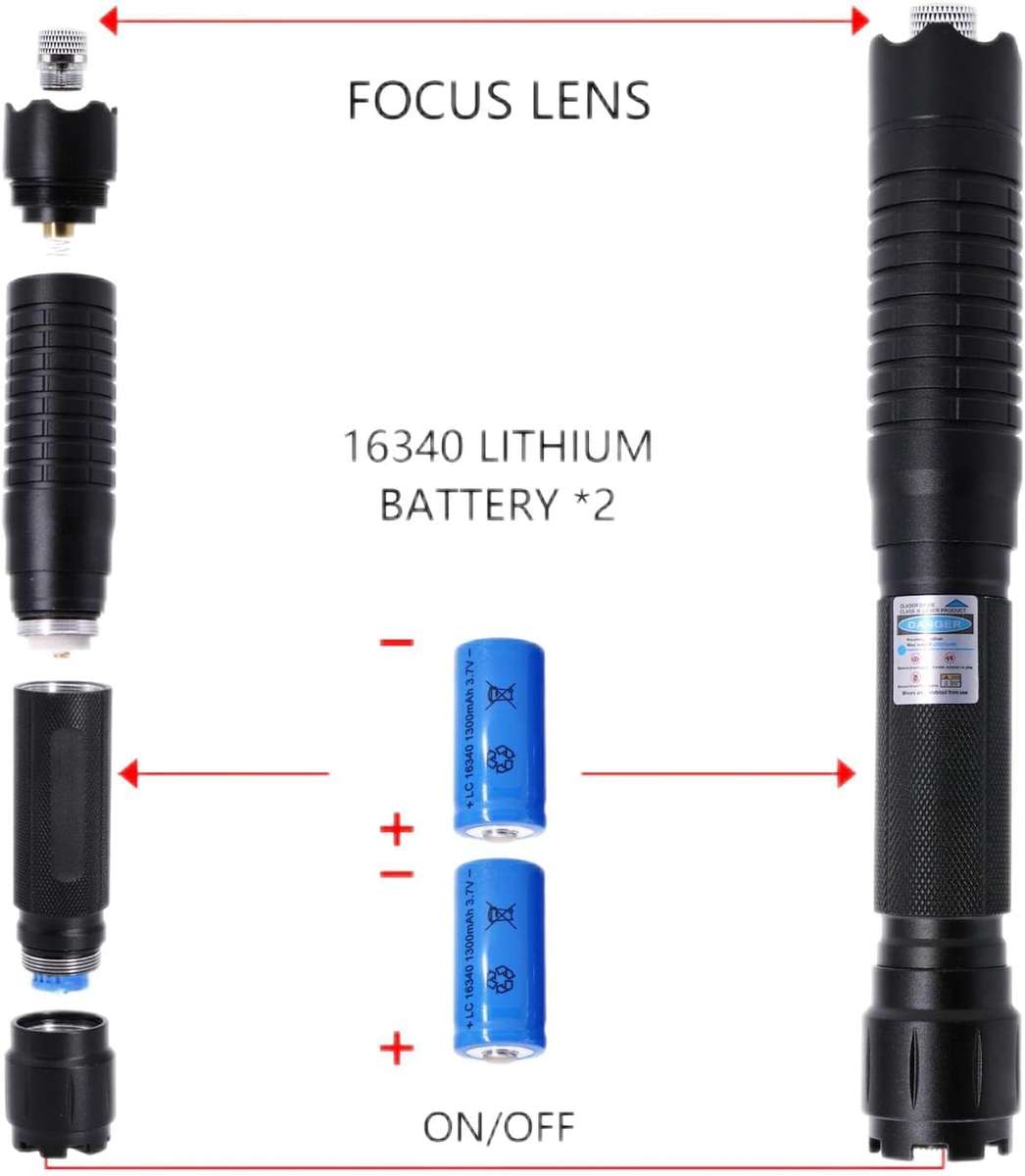 1500M High Power Blue Tactical Flashlight, LED Light, Battery Powered & Gift Carry Case