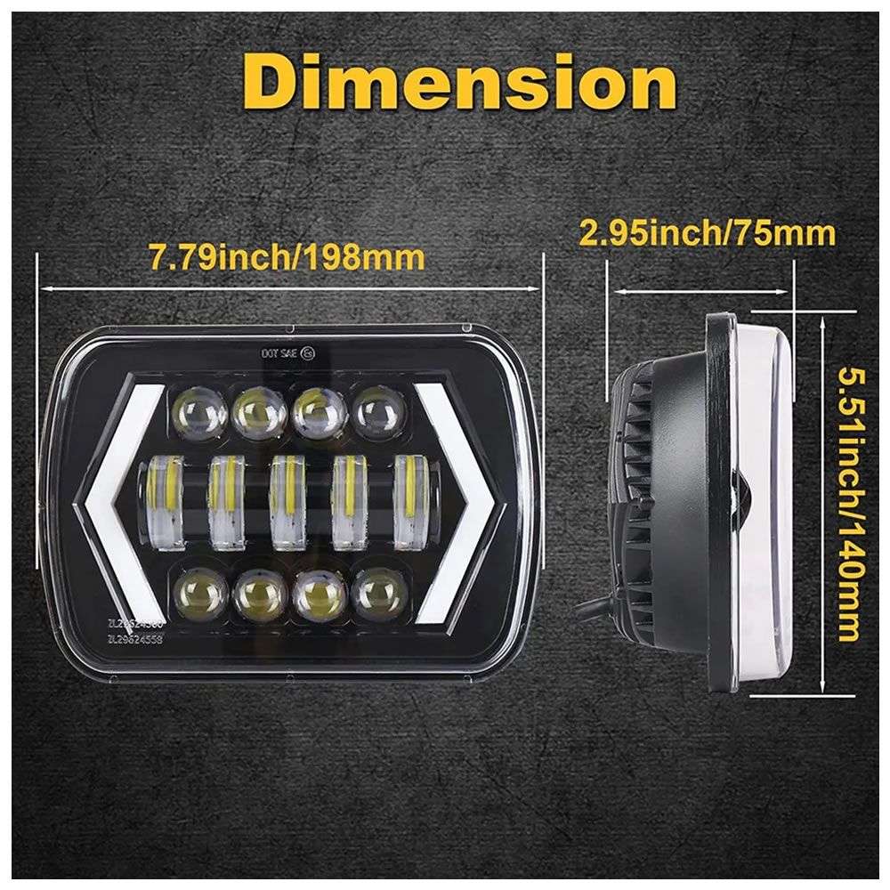 7Inch H4 Square Jeep Car LED Headlight - Pair