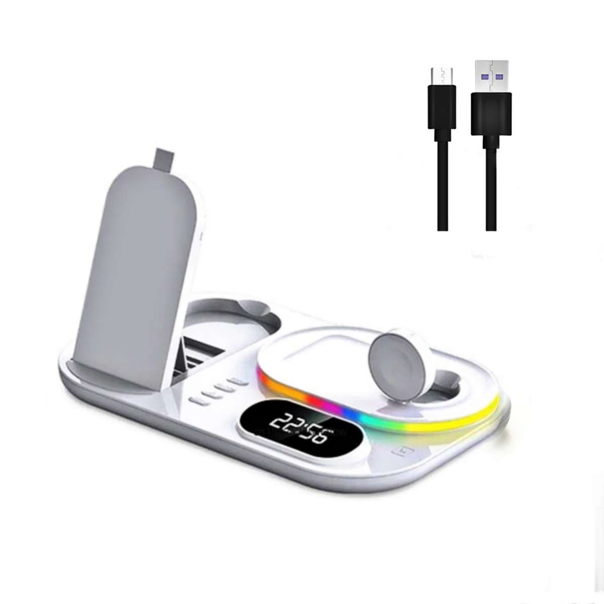 30W 4-In-1 Wireless Charging Station Dock & Type-C To Usb Power Cable - White