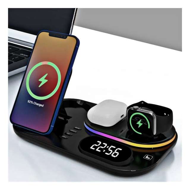Andowl 30W 4 in 1 Wireless Charging Dock With RGB Lights and Clock