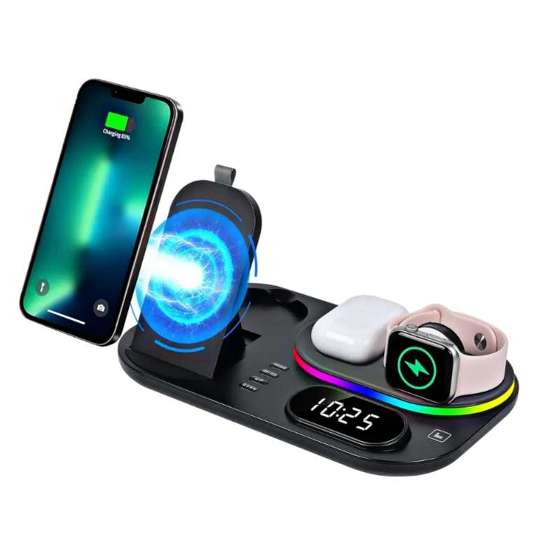 Andowl 30W 4 in 1 Wireless Charging Dock With RGB Lights and Clock