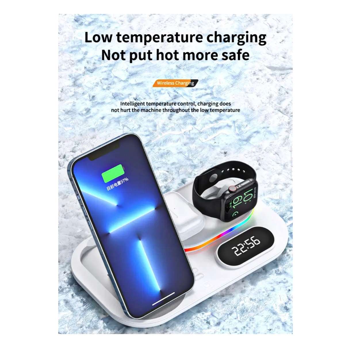 Andowl 30W 4 in 1 Wireless Charging Dock With RGB Lights and Clock