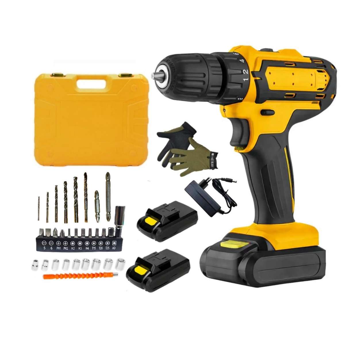 31 Piece 3-In-1 Cordless Drill With Gloves, Carry Case & 2 Batteries