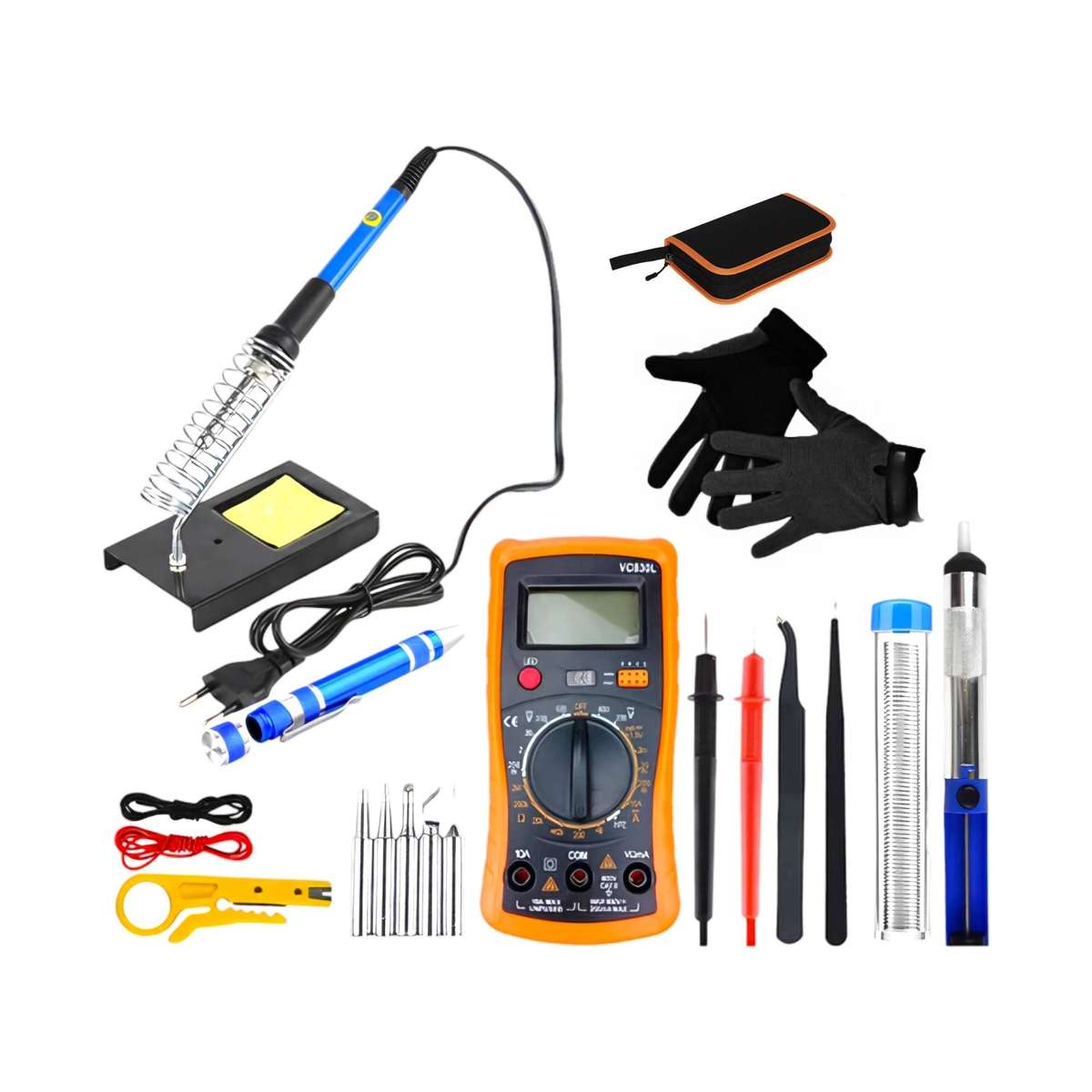 60w Adjustable Temperature Electric Soldering Iron Kit Repair Tool & Gloves Included