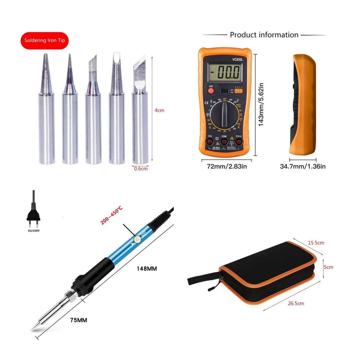 60w Adjustable Temperature Electric Soldering Iron Kit Repair Tool & Gloves Included