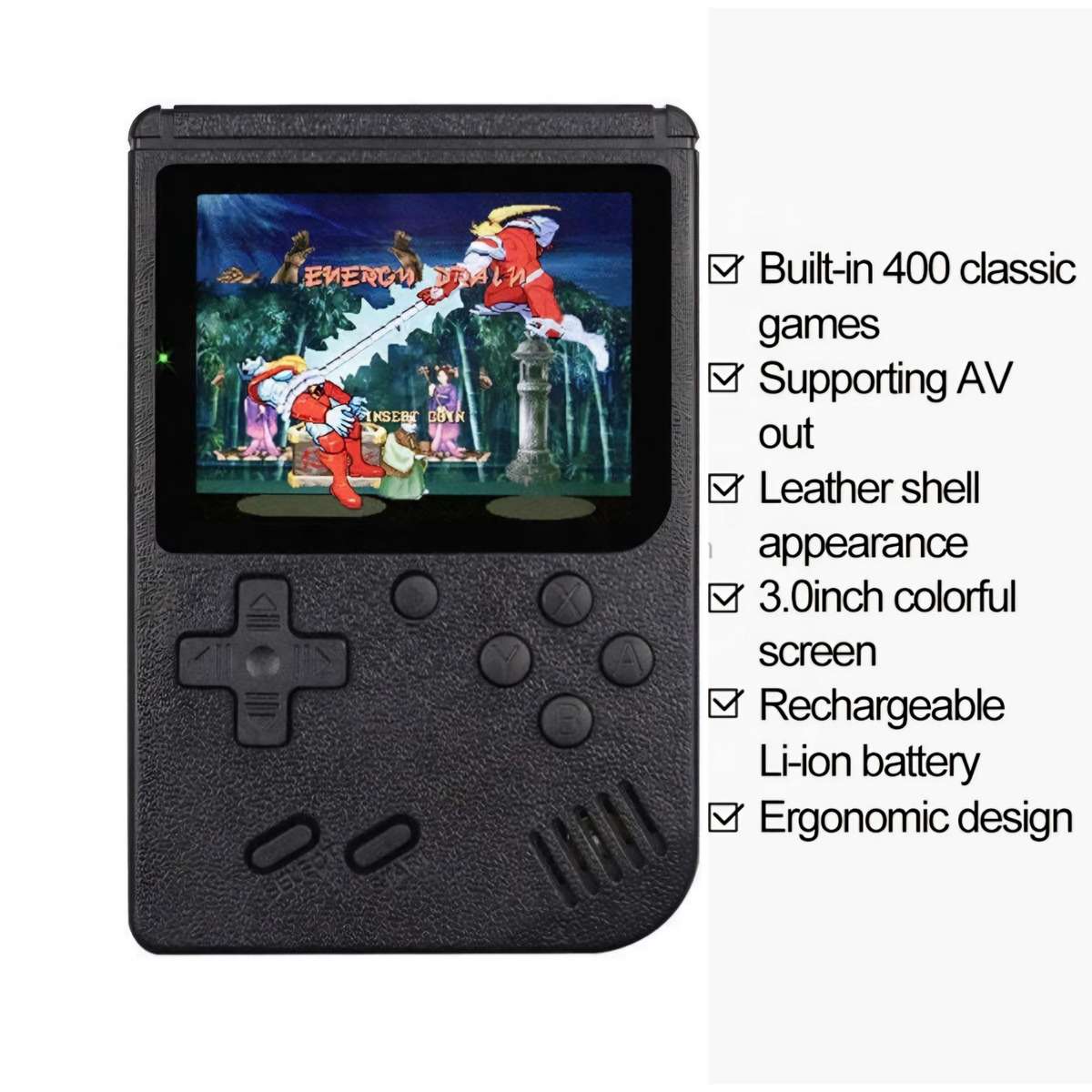 400-IN-1 Portable Handheld Retro Game Console Micro USB & Cable & Battery(BLACK)