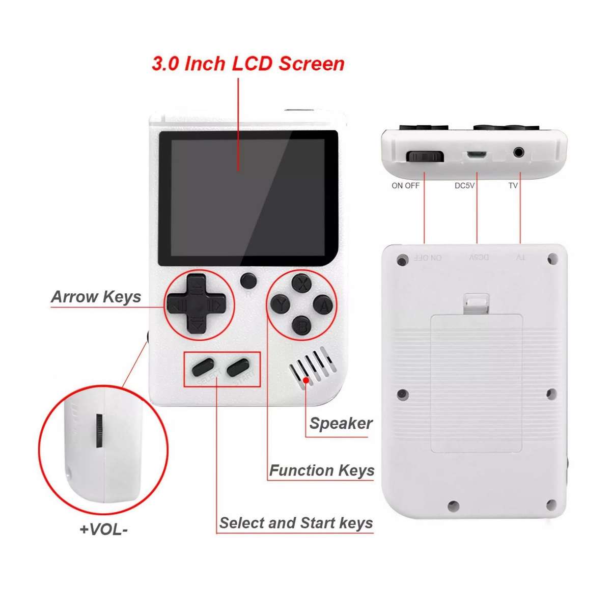 400-IN-1 Portable Handheld Retro Game Console Micro USB & Cable & Battery(BLACK)