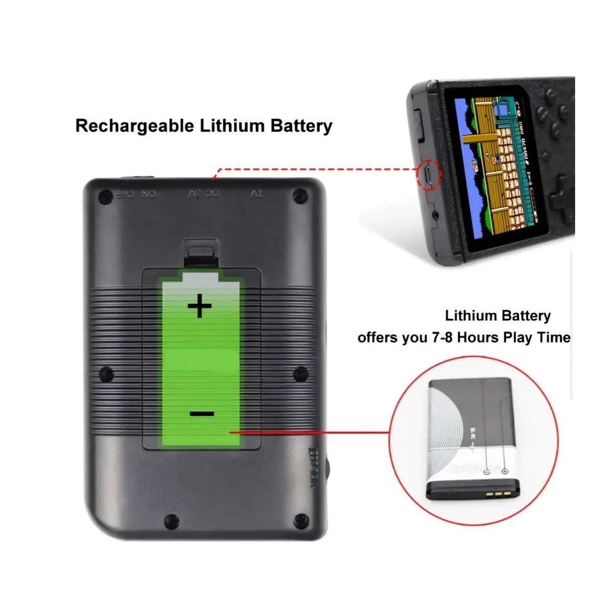 400-IN-1 Portable Handheld Retro Game Console Micro USB & Cable & Battery(BLACK)