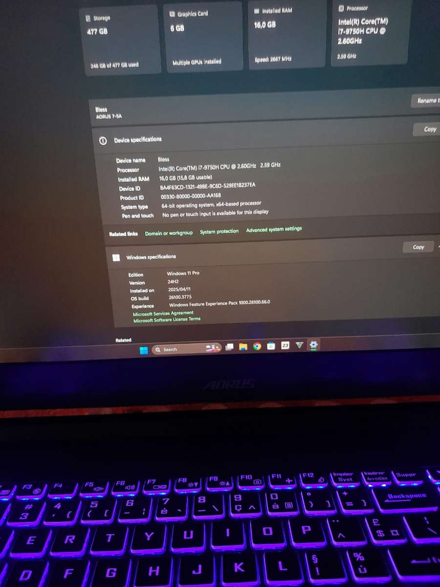 AORUS 7 SA Gaming Laptop  i7 9th Gen | GTX 1660 Ti 6GB | 16GB RAM | 512GB SSD