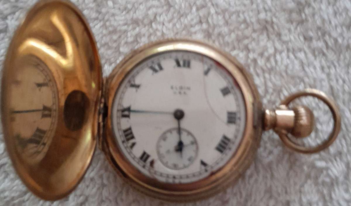 Elgin 1918 full hunter gold plated pocket watch