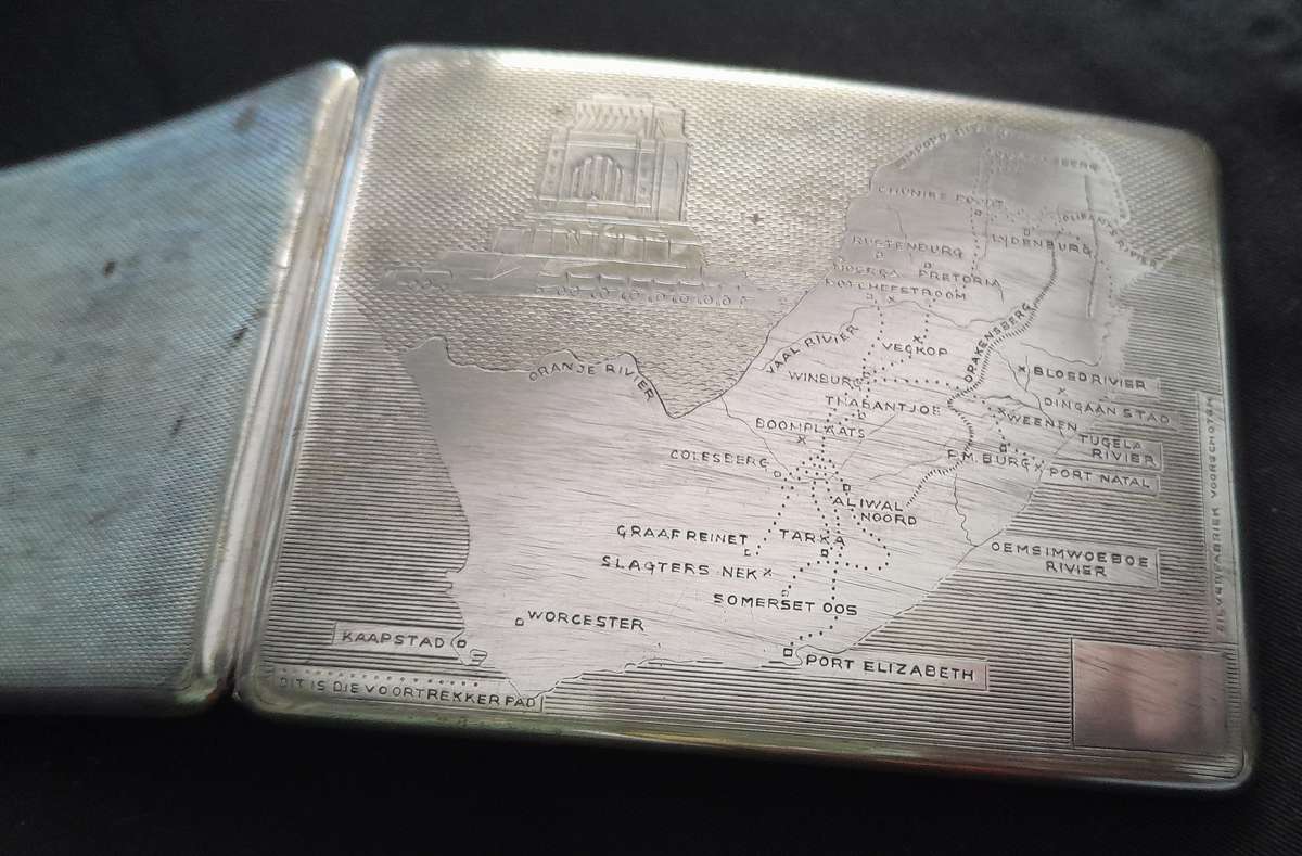 Voortrekker momument and Voortrekker map silver cigarette case