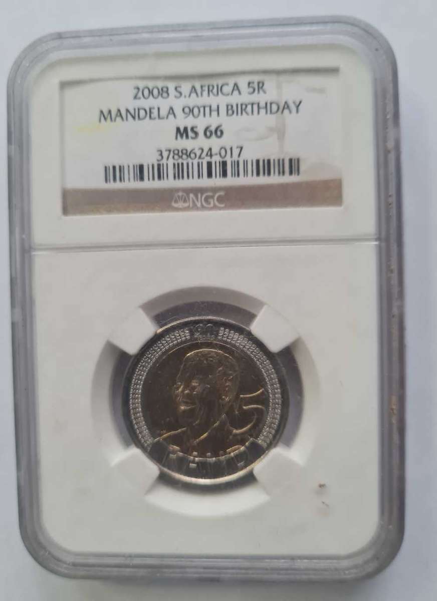2008 South Africa R5 - Nelson Mandela - 90th Birthday!!  NGC MS66