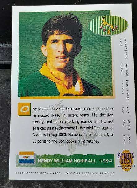 Sports Deck Rugby Card Henry Honiball