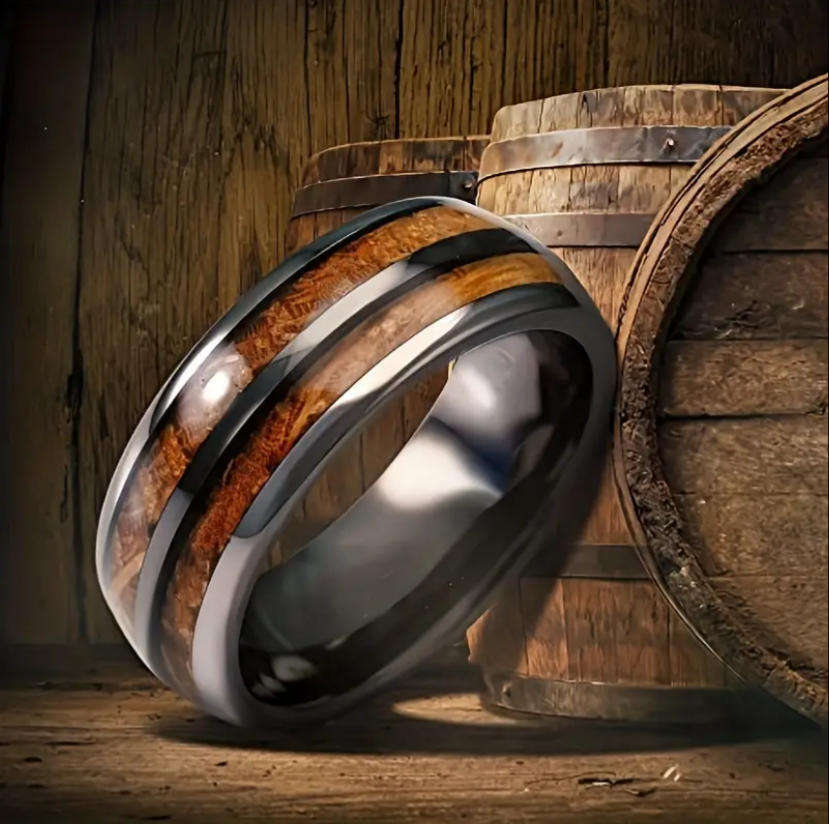Titanium Wood Inlay Men's Ring Size 12