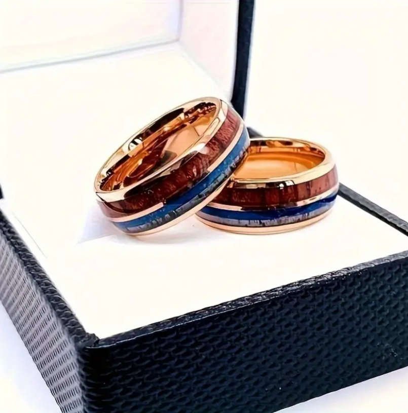 Titanium three Tone Wood Inlay Men's Ring Size X