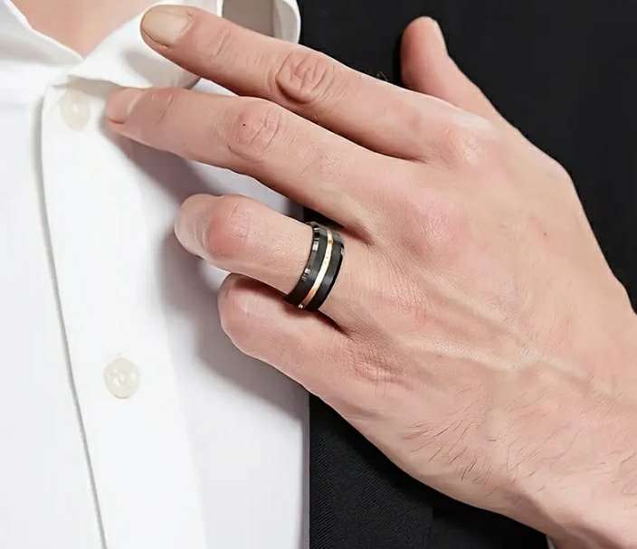 Titanium Rose Gold And Black Men's Ring Size Y