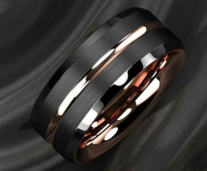 Titanium Rose Gold And Black Men's Ring Size Y