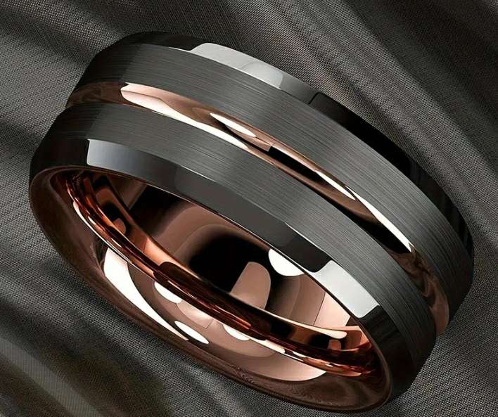 Titanium Rose Gold And Black Men's Ring Size Y