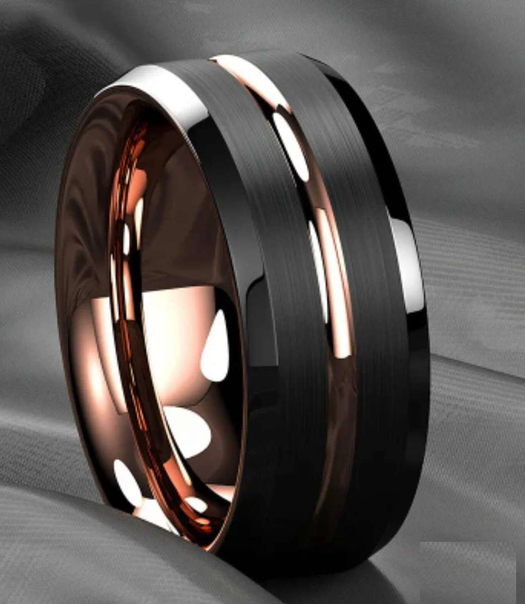 Titanium Rose Gold And Black Men's Ring Size Y