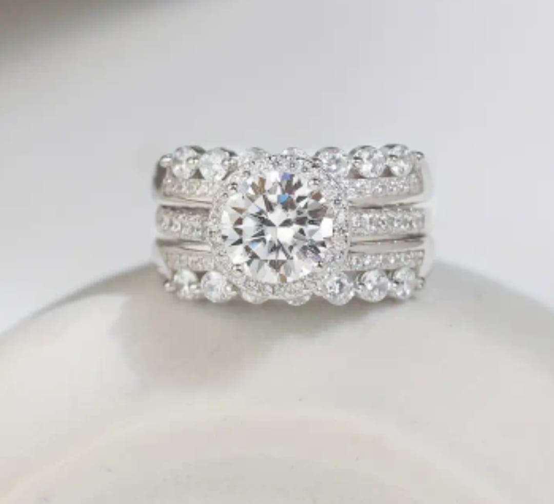 Genuine 2ct Moissanite sterling silver wedding ring set Size R
