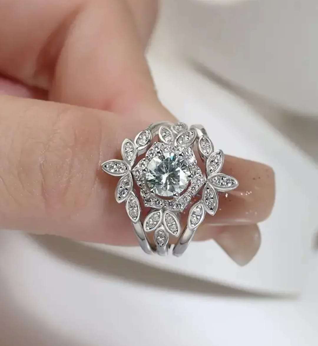 Genuine 1ct Moissanite Sterling Silver Wedding Ring Set Size R