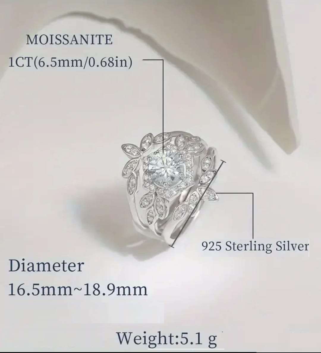 Genuine 1ct Moissanite Sterling Silver Wedding Ring Set Size R