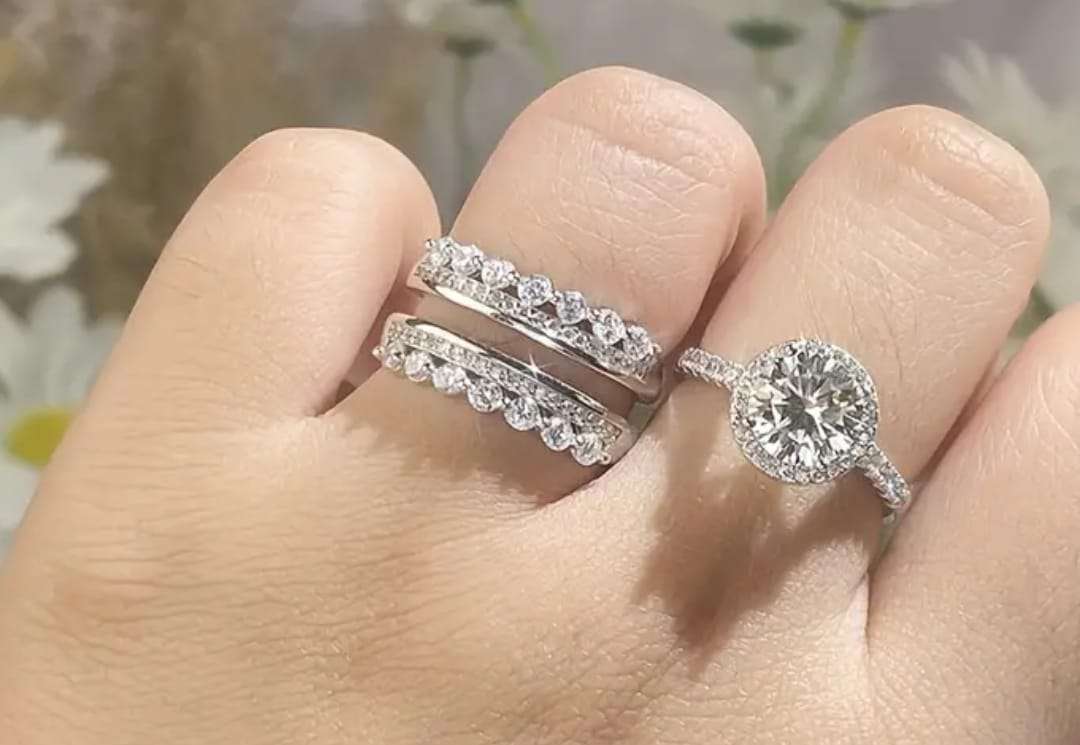 Genuine 2ct Moissanite sterling silver wedding ring set Size R